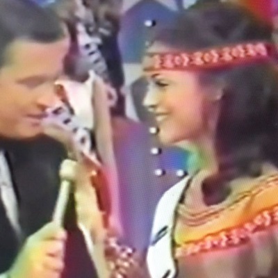Jayne Kennedy with Bob Barker during her Miss Ohio competition.